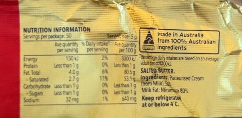 Original Salted Butter - Nutrition facts