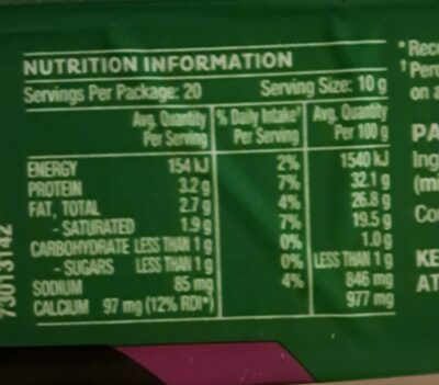 Extra sharp Parmesan - Nutrition facts