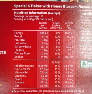 Special K Lower Sugar - Nutrition facts