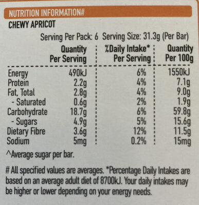 Chewy Muesli Bars Apricot - Nutrition facts