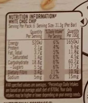 Chewy White Choc Chip - Nutrition facts