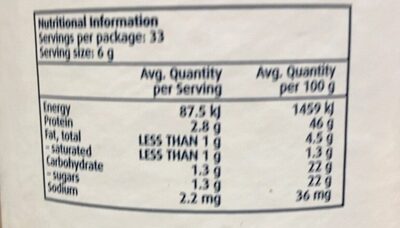 Bakers yeast - Nutrition facts