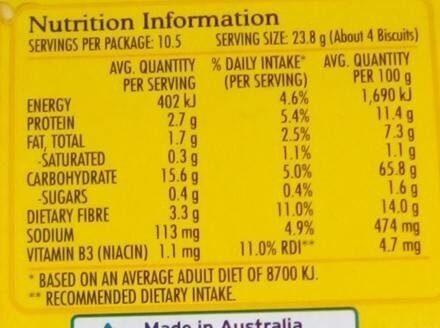 Vita Weat 100% natural, original - Nutrition facts - fr