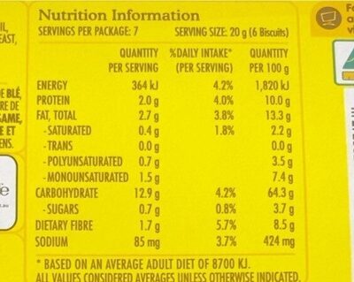 Vita Weat Crackers - Nutrition facts