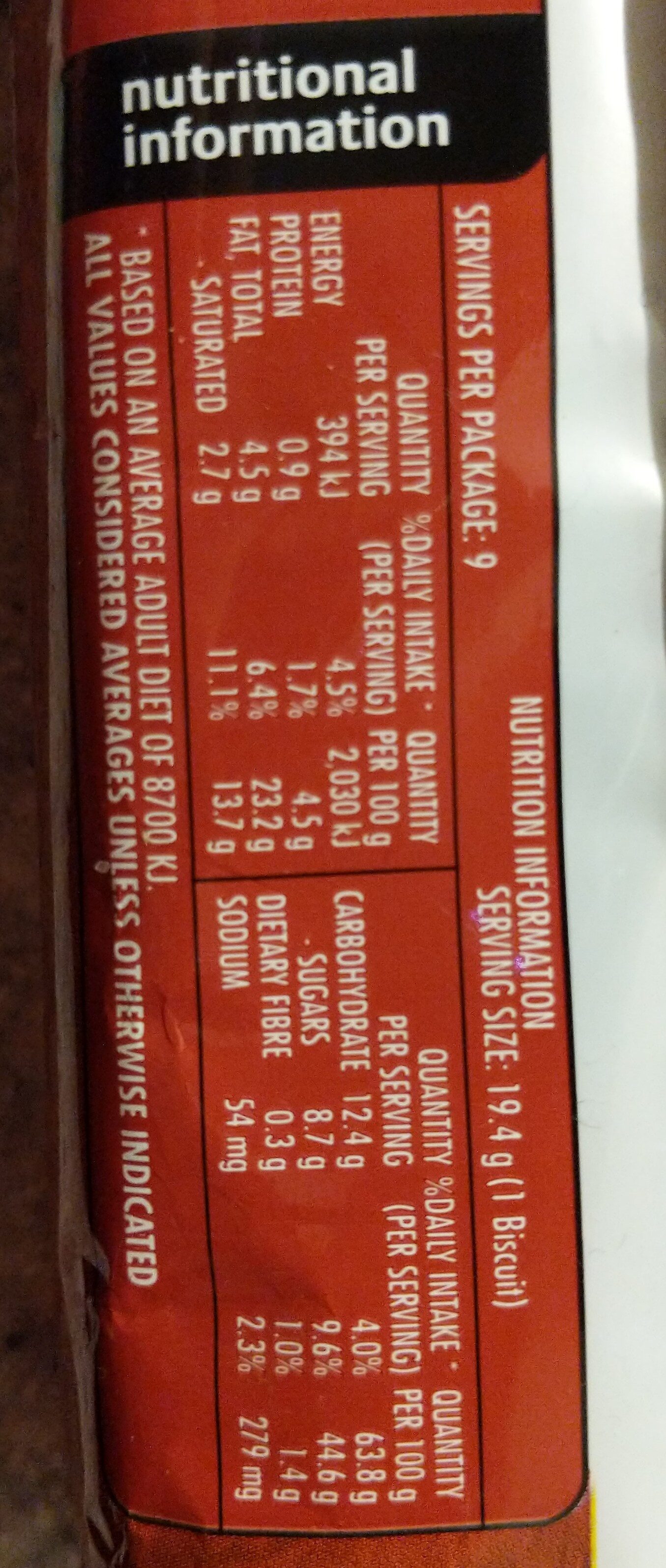 Tim Tam Murray River Salted Caramel - Nutrition facts