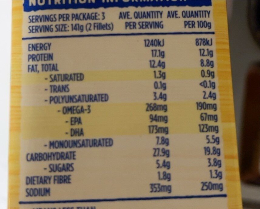Oven bake - Nutrition facts