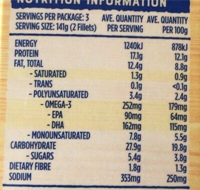 OvenBake 6 Original Crumb Wild Caught Fish Fillets - Nutrition facts