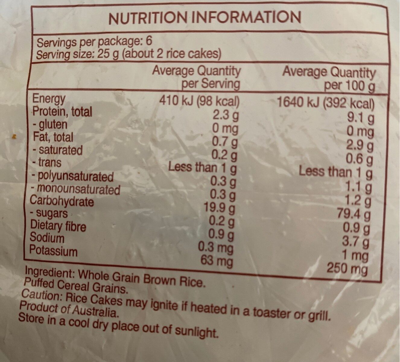 Original thick rice cake - Nutrition facts - fr