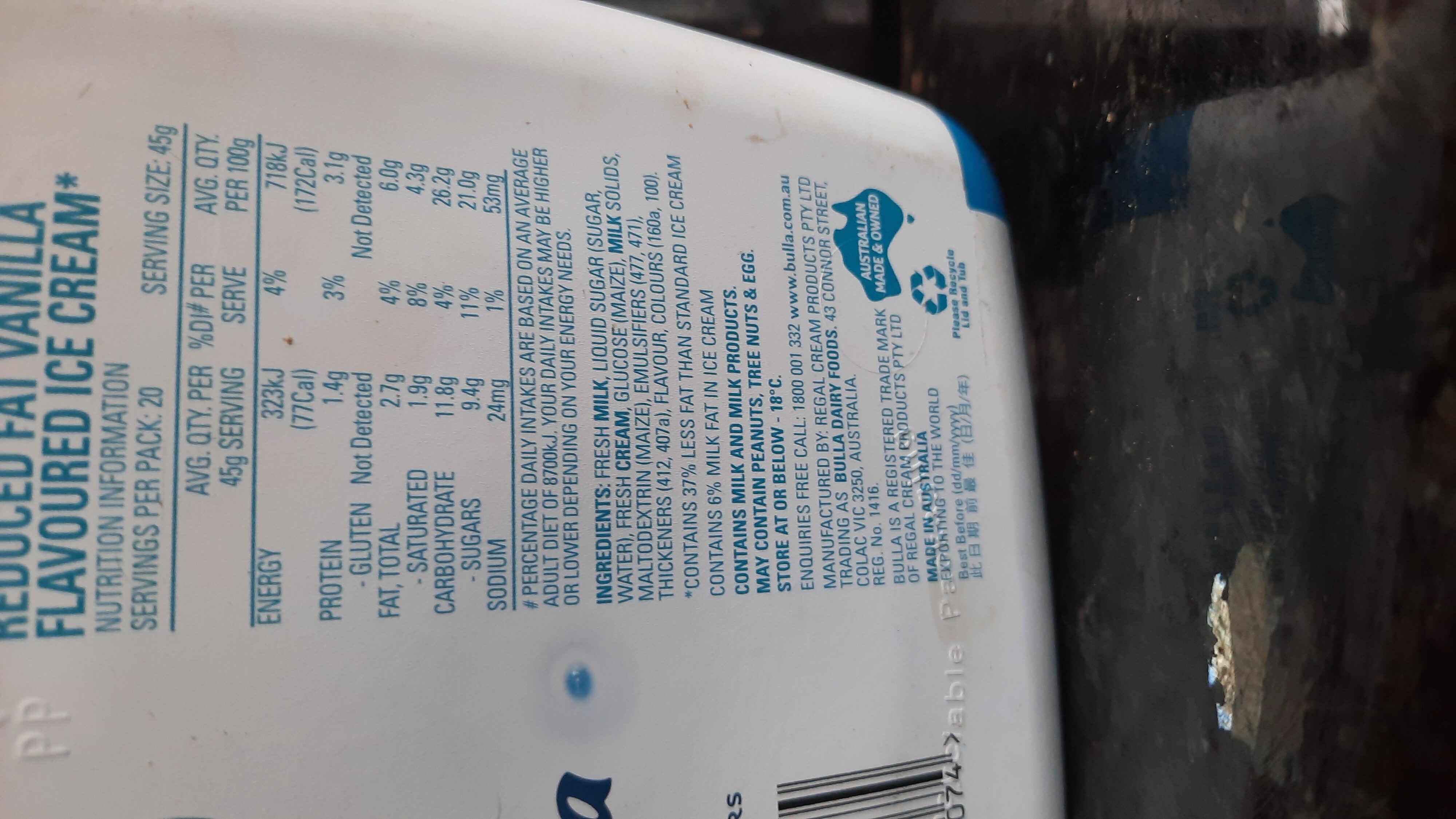 Real Dairy Vainilla - Ingredients