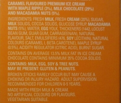 Caramel maple and macadamias ice cream - Ingredients