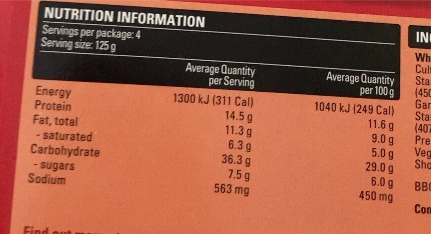 BBQ Meatlovers Family Pizza - Nutrition facts