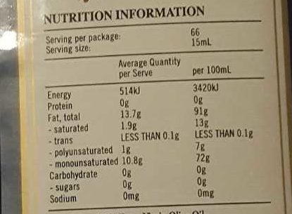 Moro Extra Virgin Olive Oil - Nutrition facts