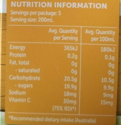 Pine Mango Fruit Drink With Vitamin C - Nutrition facts