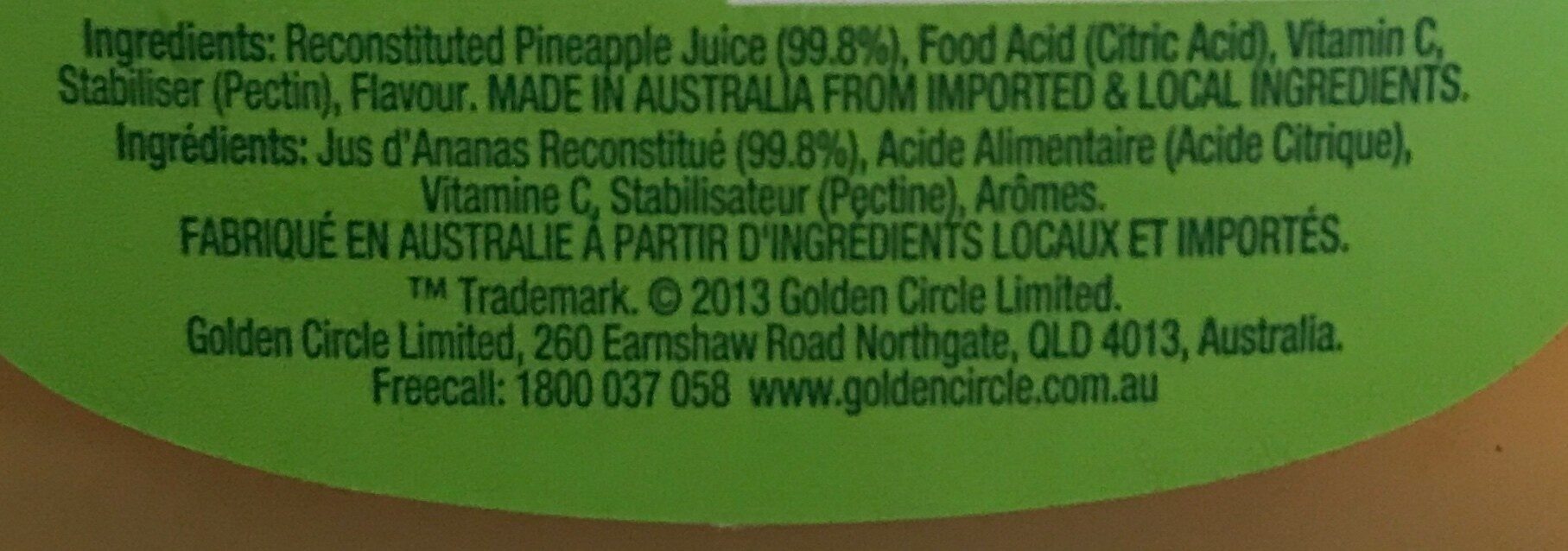 Unsweetened Pineapple Juice - Ingredients
