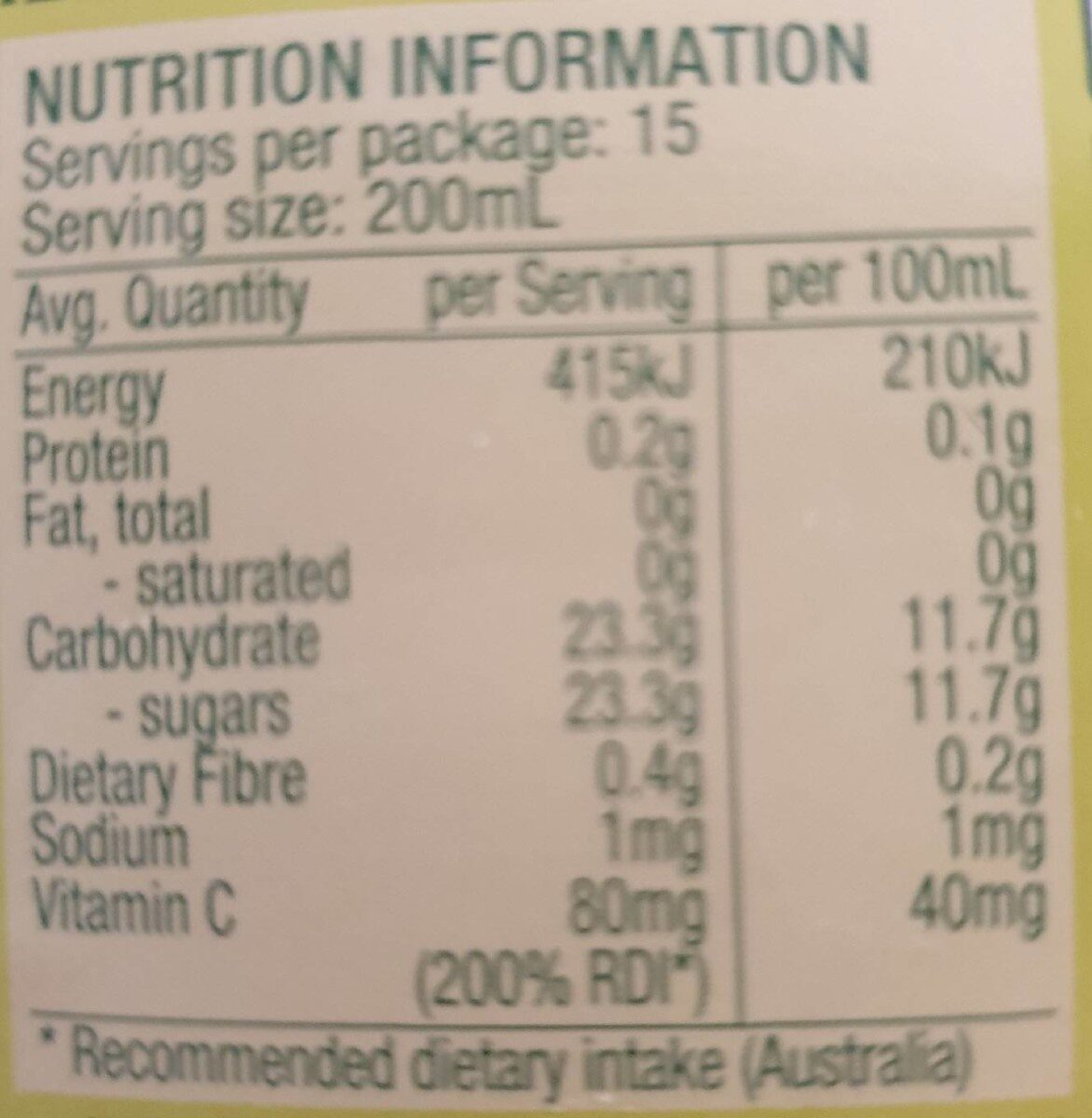 Apple juice serve chilled - Nutrition facts