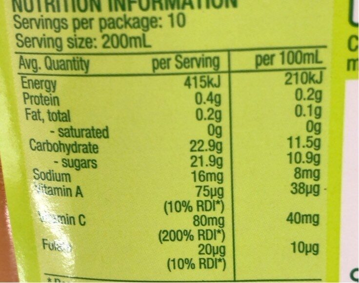 Juice - Nutrition facts