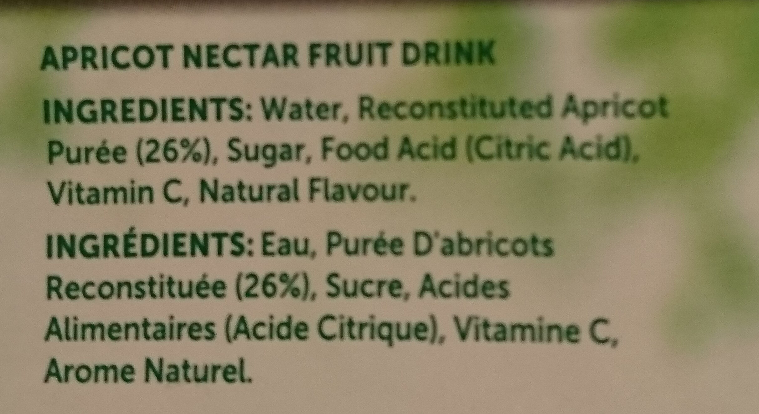 Apricot Nectar - Ingredients