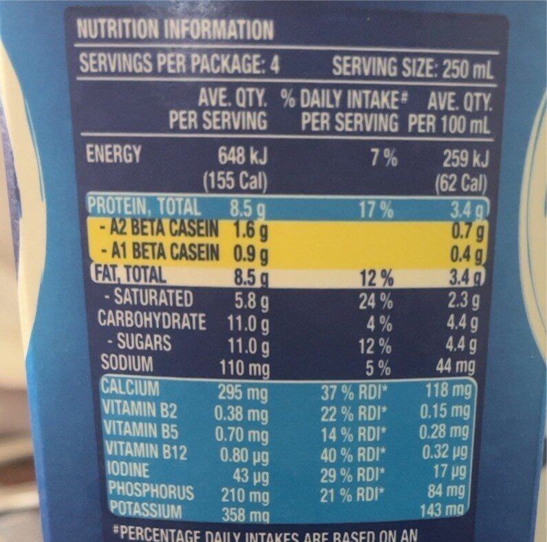 Original Full cream milk - Nutrition facts