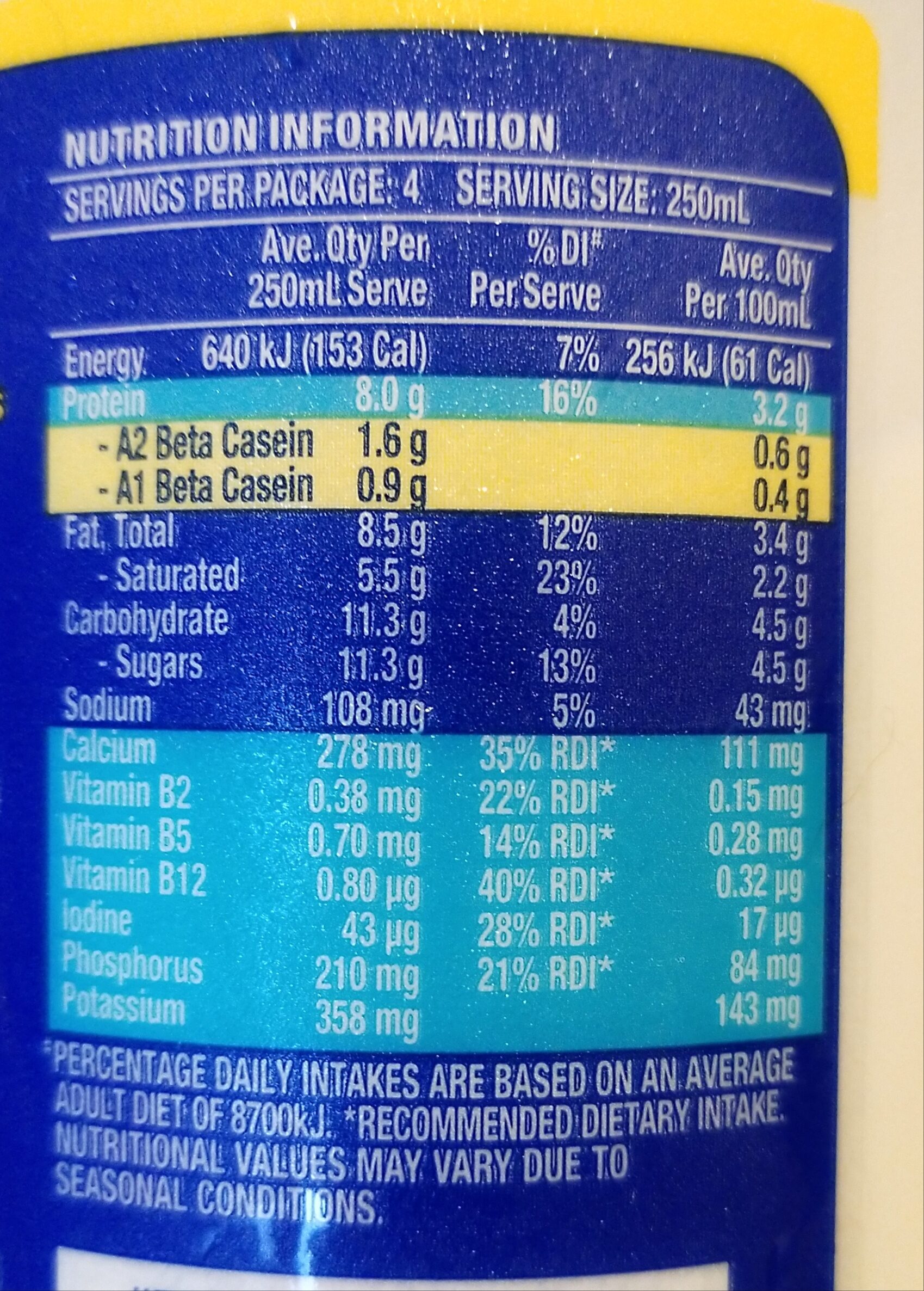 Pura Original Full Cream Milk - Nutrition facts