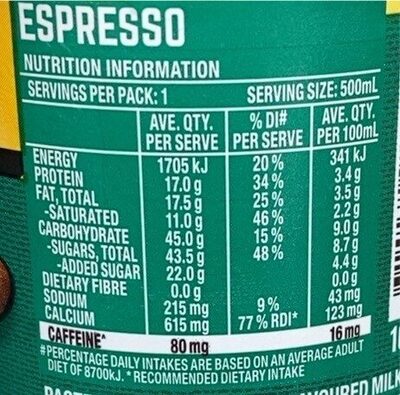 Dare Espresso - Información nutricional - en