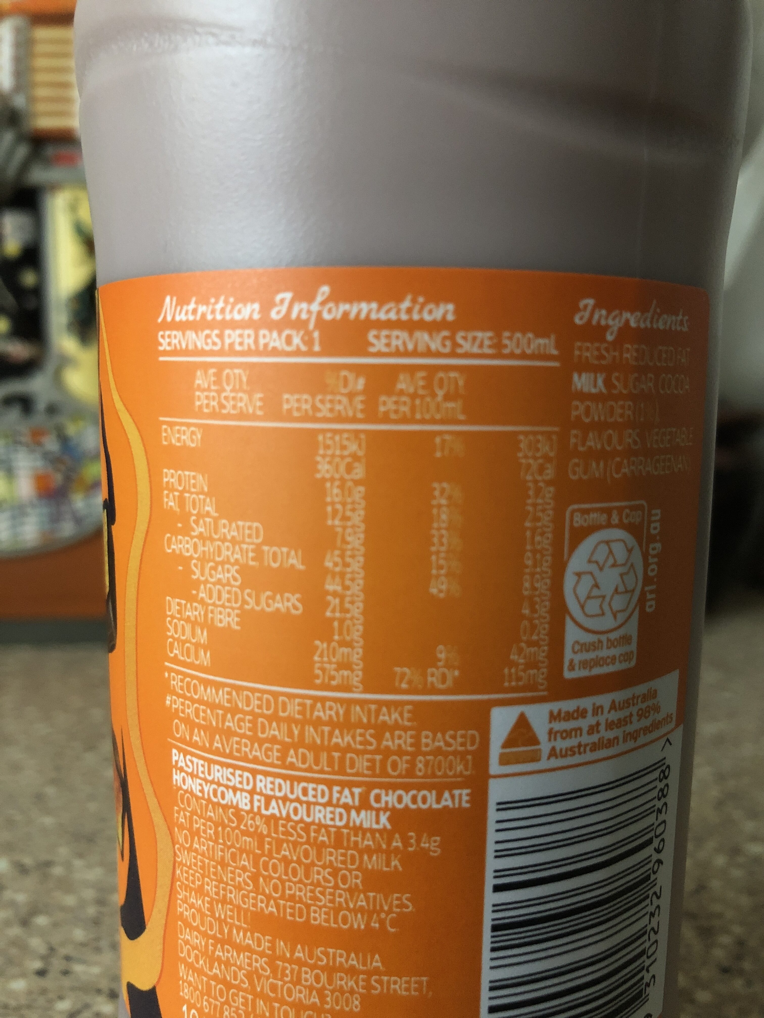 Dairy Farmers Classic Limited Edition Choc Honeycomb Flavoured Milk - Nutrition facts
