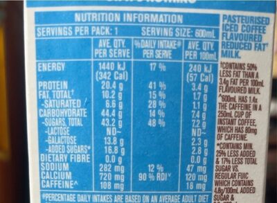 Iced Coffee Lactose Free - Nutrition facts