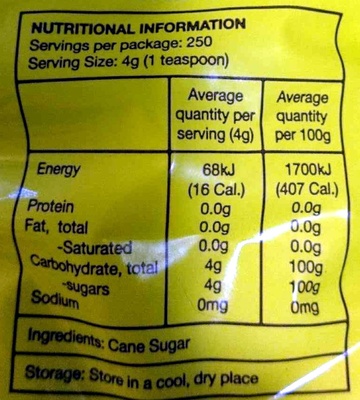 White Sugar - Nutrition facts