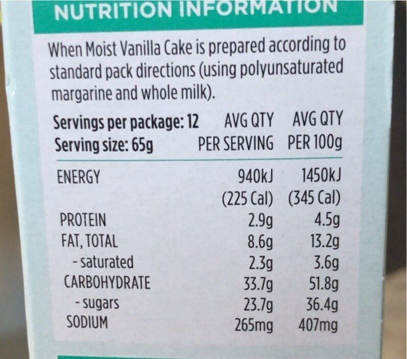 Cake mix - Nutrition facts