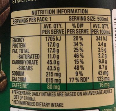Dare iced coffe - Nutrition facts