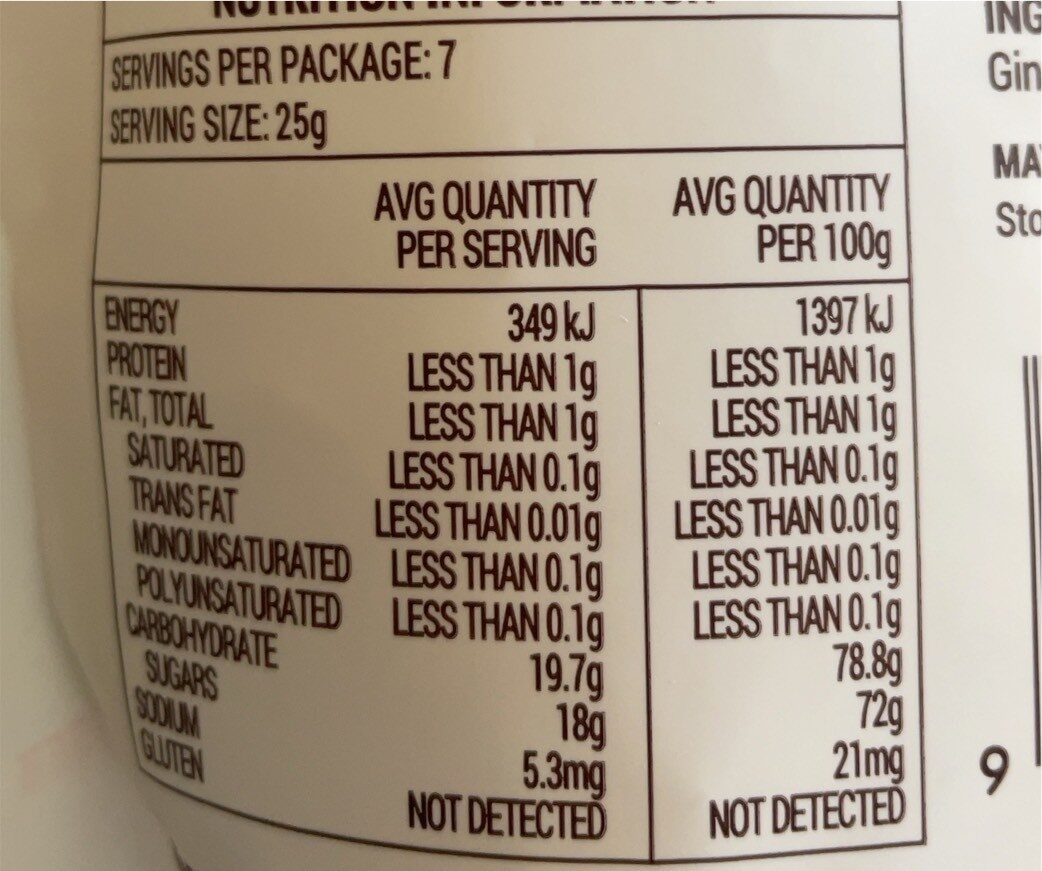 Naked ginger - Nutrition facts