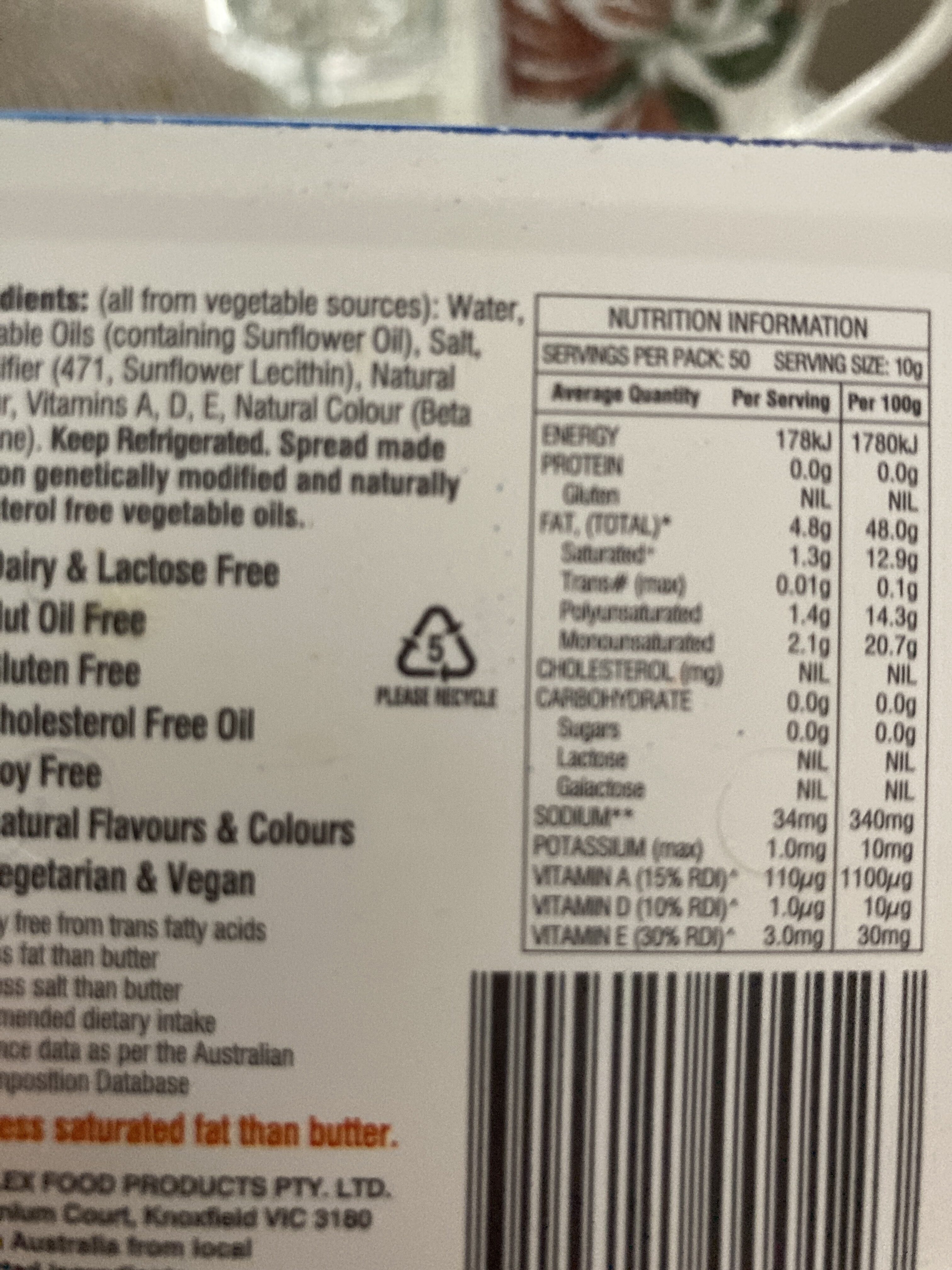 Reduced Gat Dairy Free Butter - Recycling instructions and/or packaging information