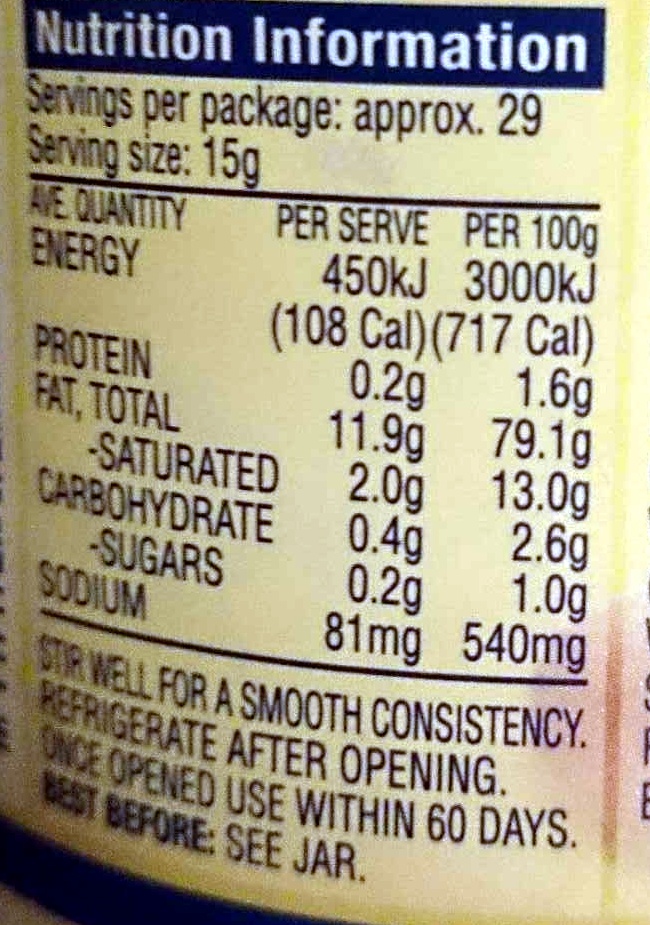 Whole Egg Real Mayonaise - Nutrition facts