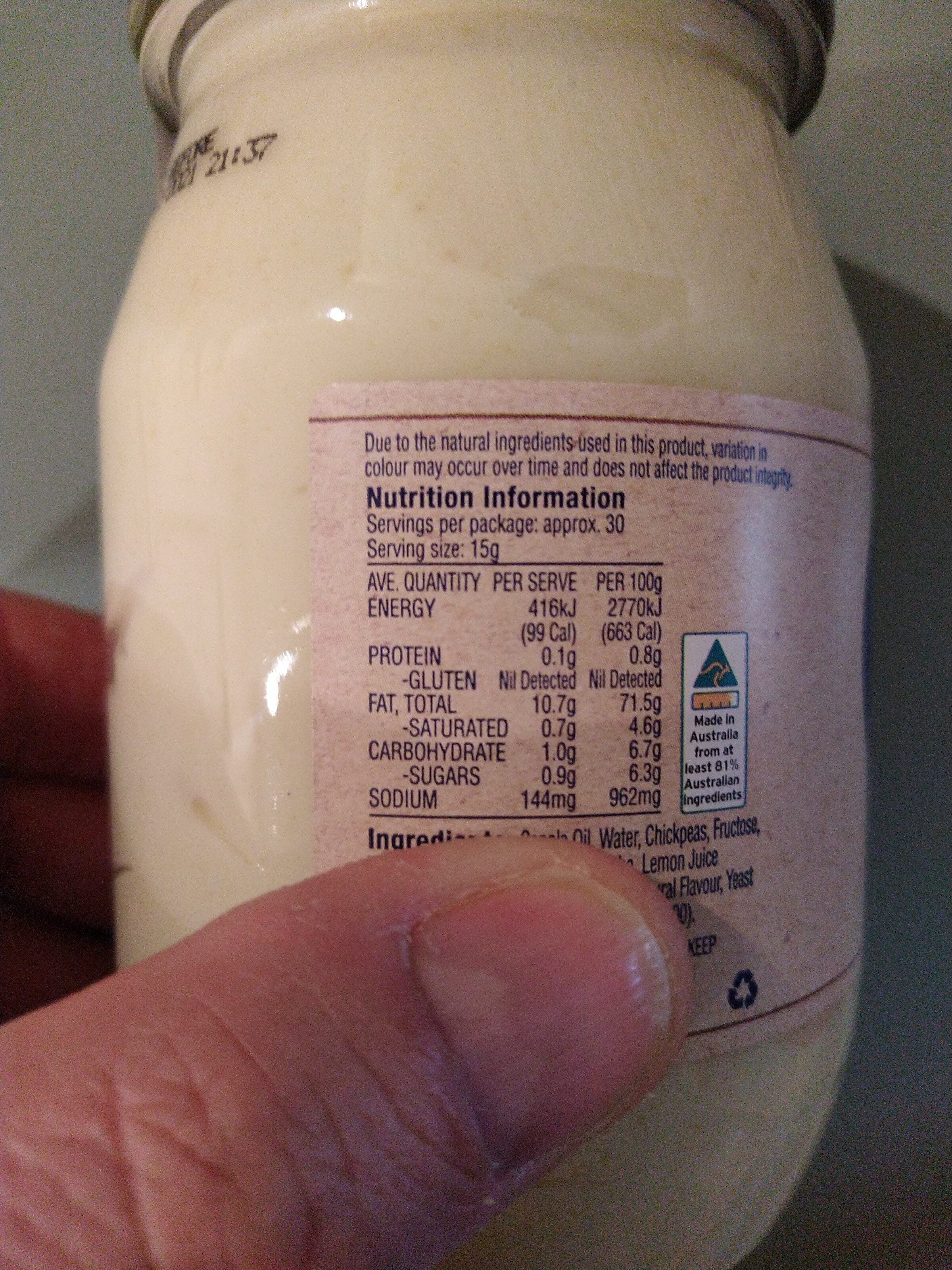 S&W Vegan Mayonnaise - Nutrition facts