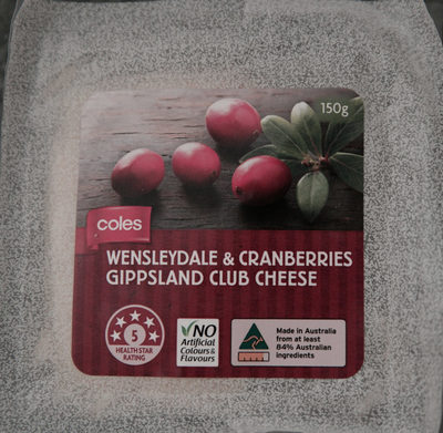 Calories in Coles Wensleydale & Cranberries Gippsland Club Cheese