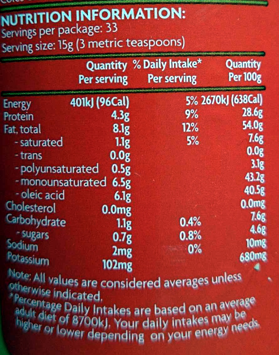 Peanut Butter Crunchy - No added Salt - Nutrition facts