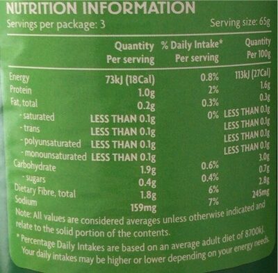 Sliced green beans - Nutrition facts