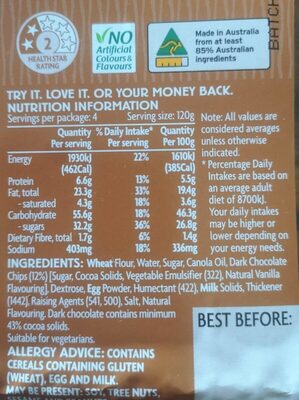 4 chocolate chip muffins - Información nutricional - en