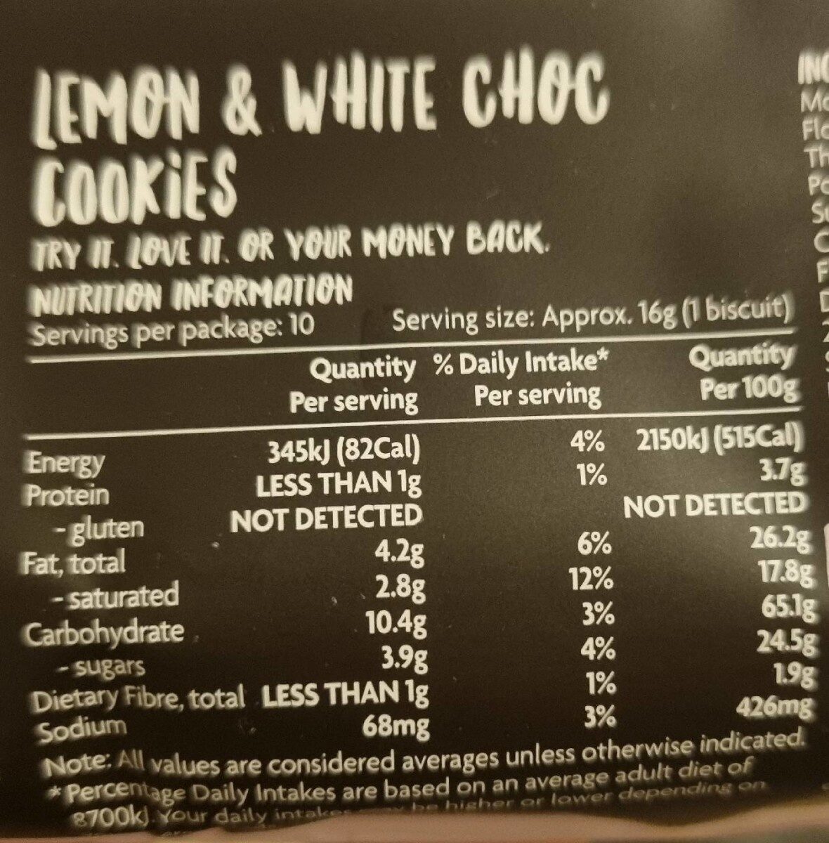 Lemon and white choc cookies - Nutrition facts