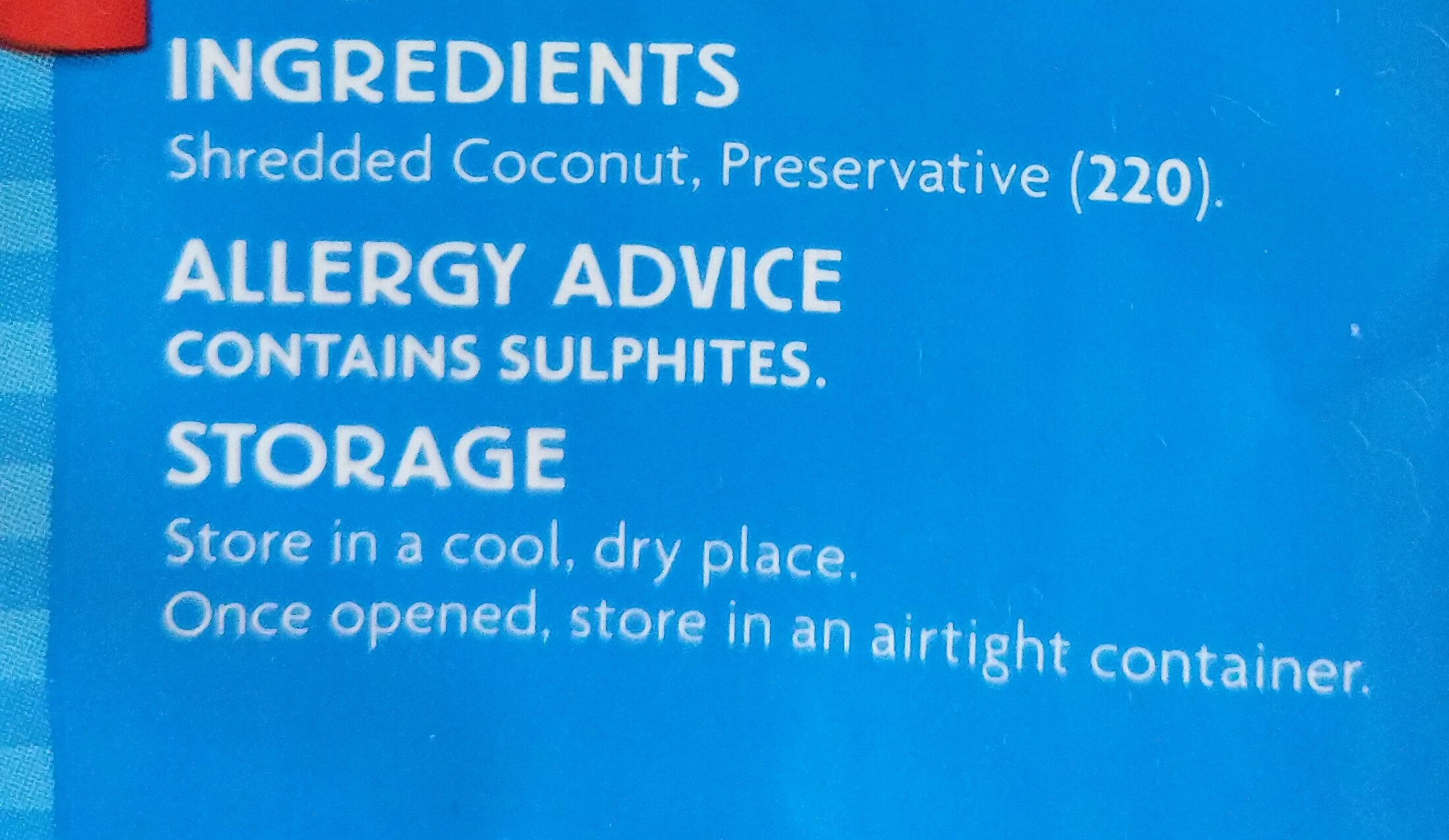 Shredded Coconut - Ingredients