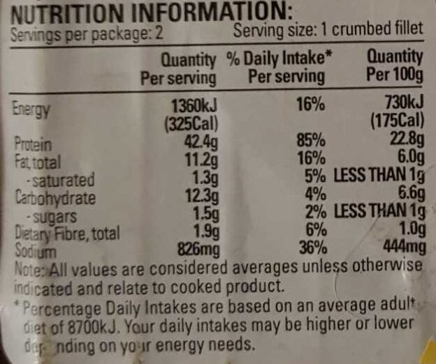 Breast Fillet Crunchy Nacho - Nutrition facts