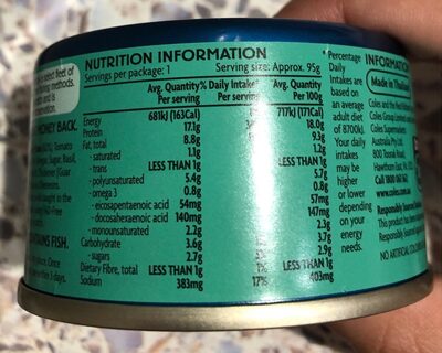 Tuna with tomato and basil - Nutrition facts