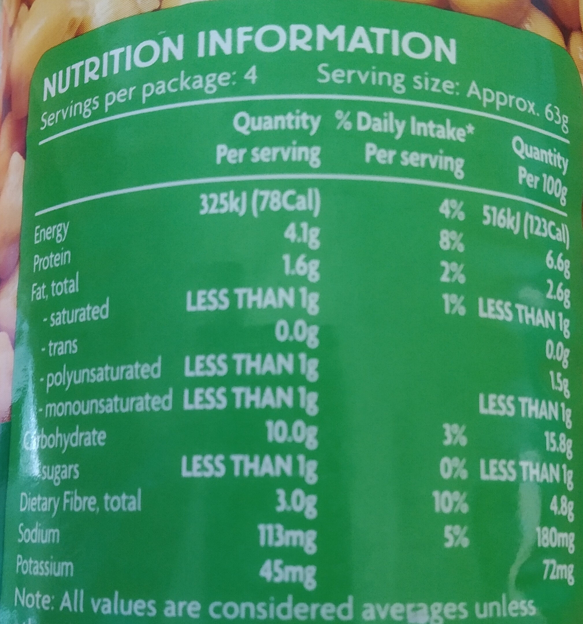 Chick Peas - Tableau nutritionnel - en