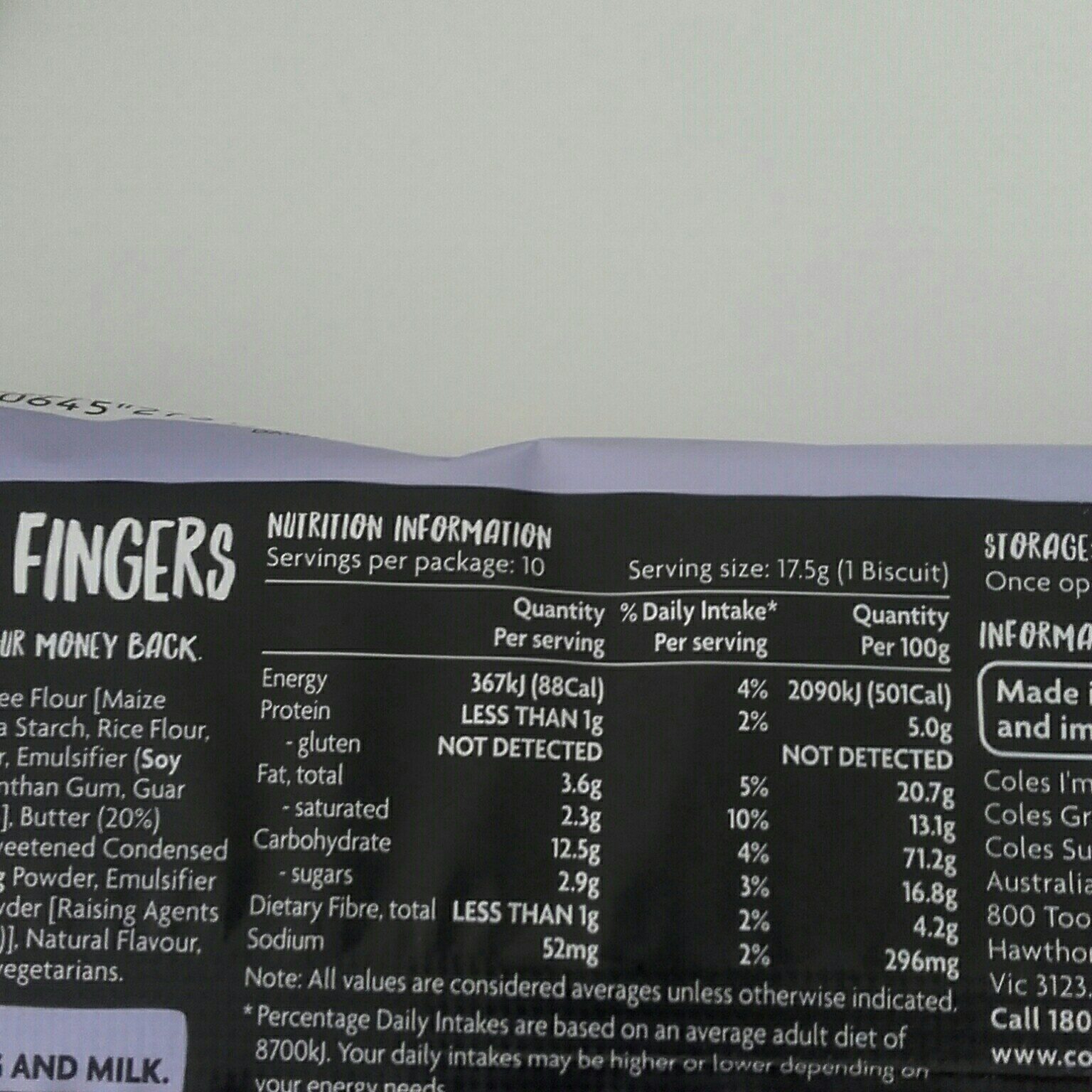 I'm free from gluten wheat nuts scotch fingers - Ingredients