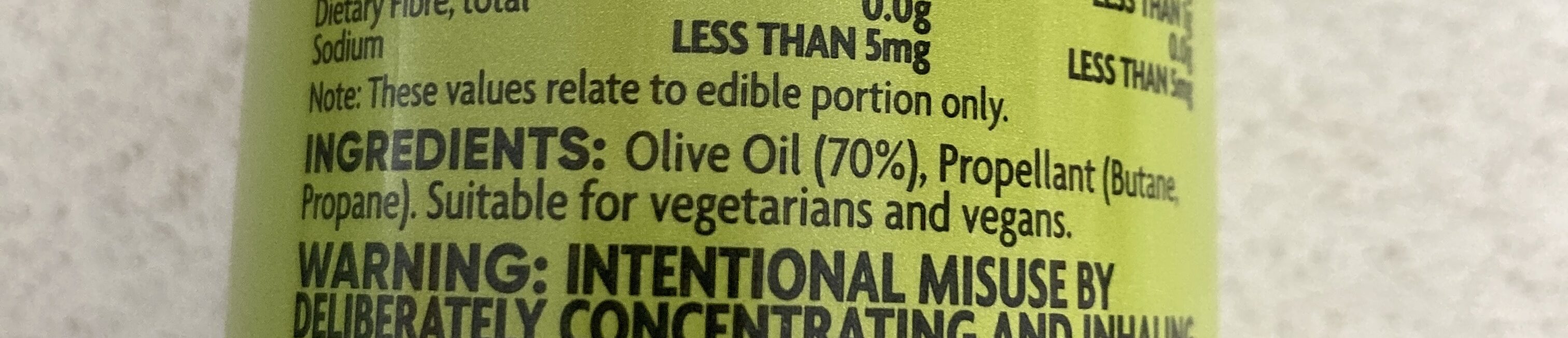 Extra Virgin Olive Oil Spray - Ingredients