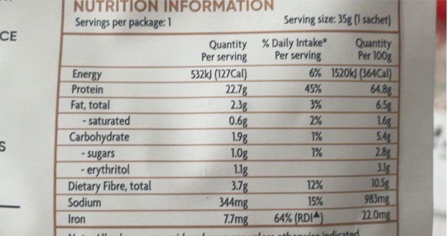 Perform Plant Protein - Chocolate - Nutrition facts