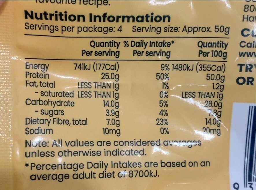 Textured vegetable protein - Nutrition facts