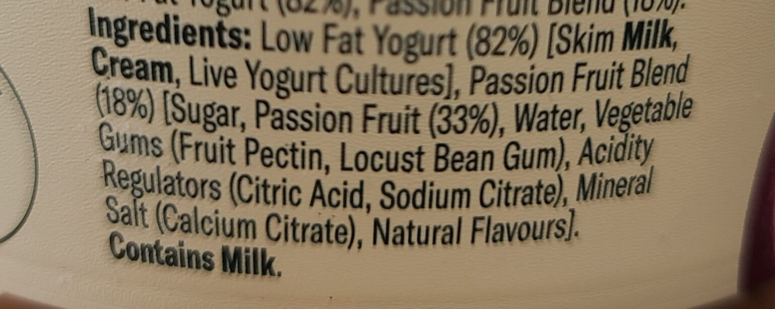Chobani Greek Yogurt Passion Fruit - Ingredients