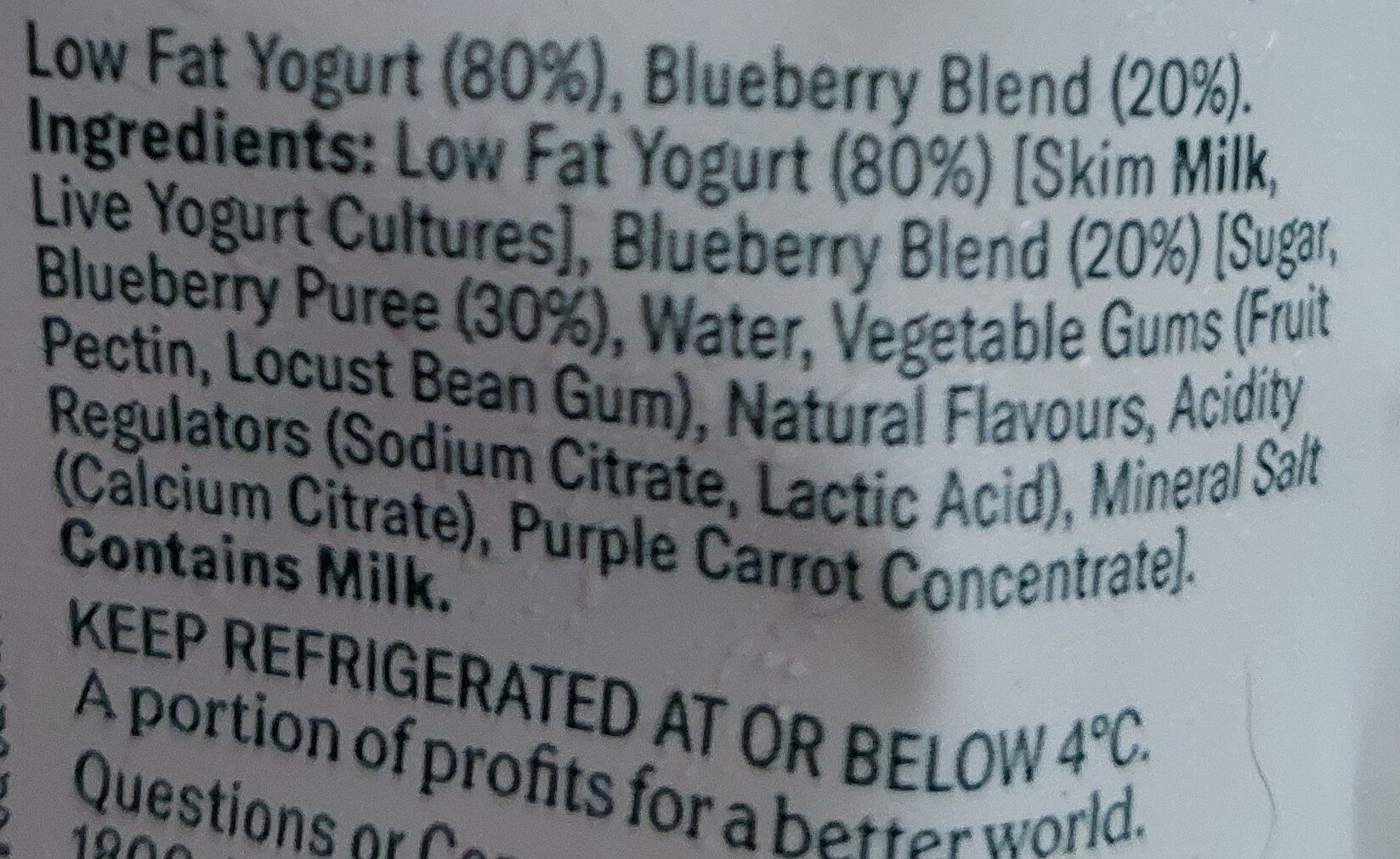 Chobani Greek Yoghurt Pouch Blueberry - Ingredients