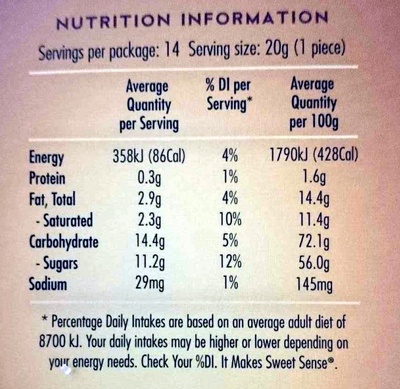 Caramel Snows - Nutrition facts