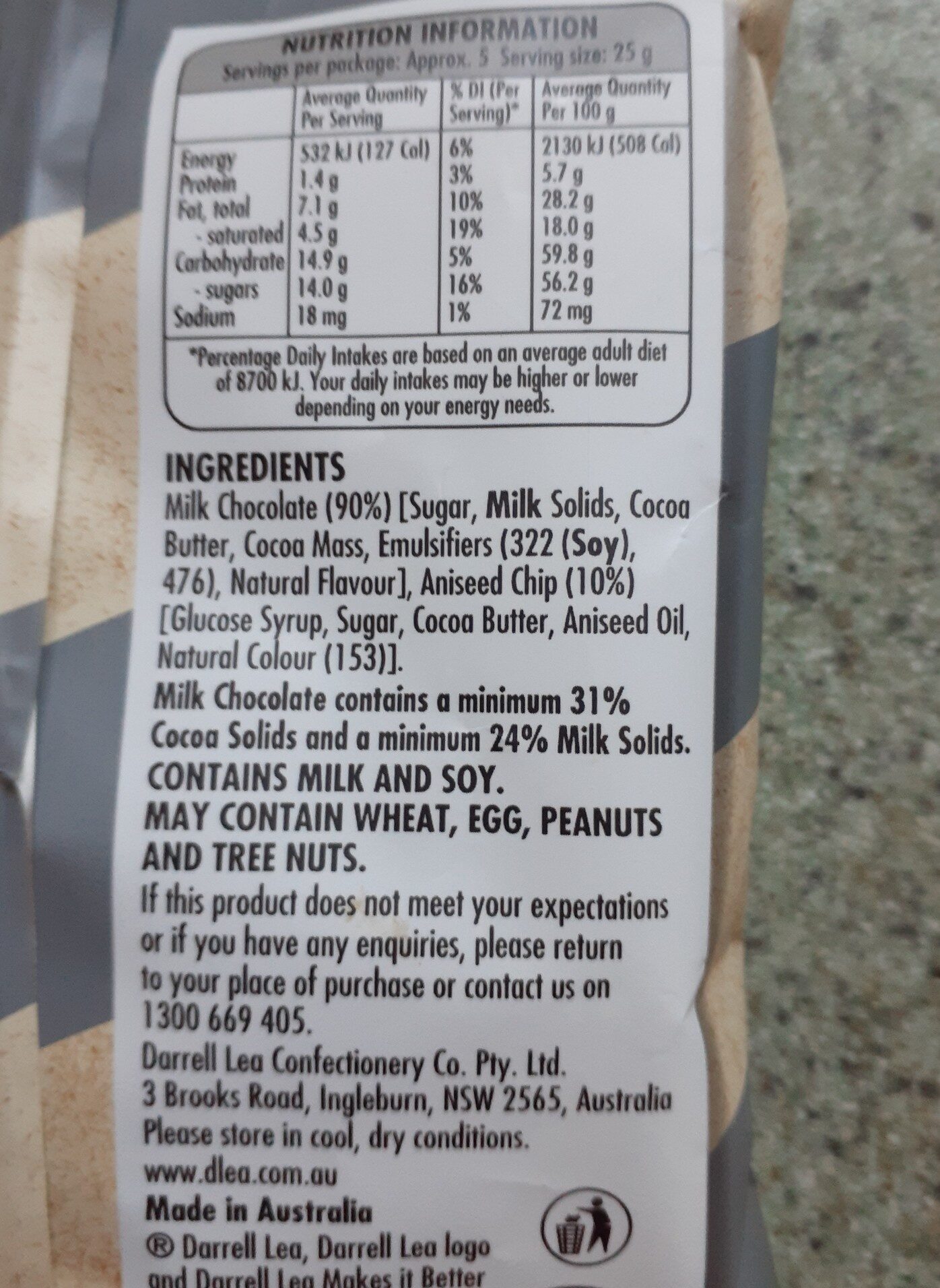 Darrell Lea Liquorice Flavoured Milk Chocolate Easter Eggs - Ingredients